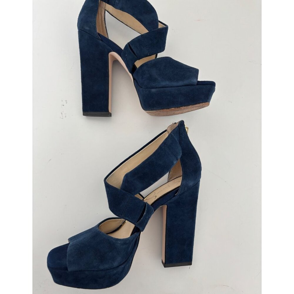 Jessica Simpson Heels 51/2 Suede Platform Chunky Block Y2K Night Out Studio 54 - Picture 5 of 15